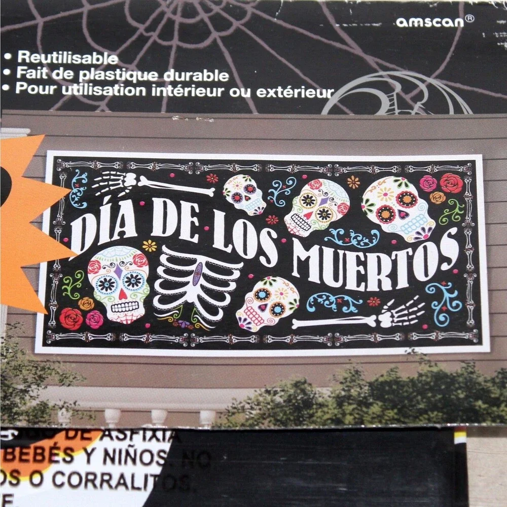 Halloween Banner Dia De Los Muertos 33” x 65” plastic indoor outdoor 5 ft skull